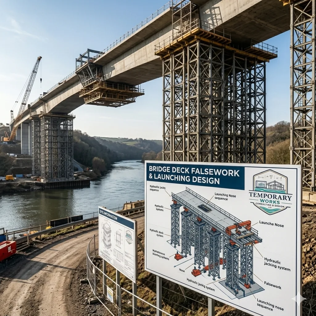 Bright daylight bridge falsework and launching design on a Temporary Works Consulting project